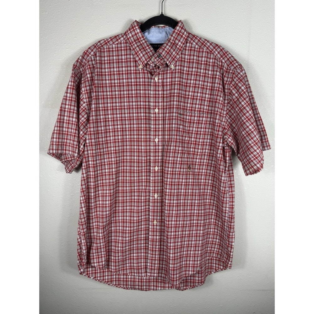Tommy Hilfiger Red Plaid Short Sleeve Button Up Shirt Mens Size Large